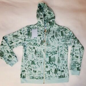 Hill House Allie Zip Up Ski Chalet Green Patterned Sweatshirt or hoodie.